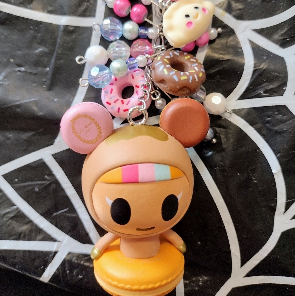 Tokidoki keychain fob lauduree sweets macaron beaded handmade pastel donutella
